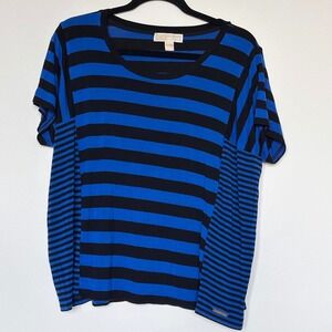 MICHAEL KORS Blue Black Stripe Short Sleeve T Shirt Top Tunic Size S